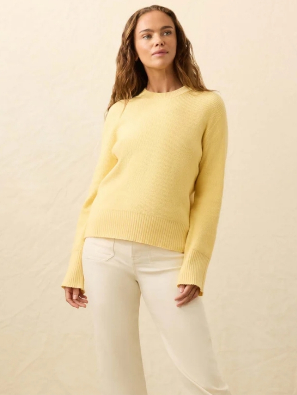 Faherty Organic Cotton Preppy Yellow Knit Jackson Crewneck Sweater in Sunray S